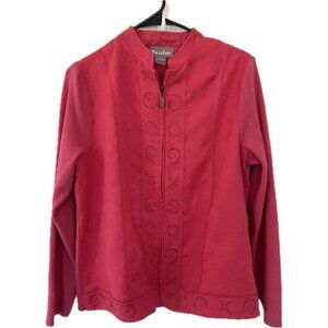 TanJay Pink Faux Suede Embroidered Zip-Up Jacket Women’s M – Hot Pink Western Mo
